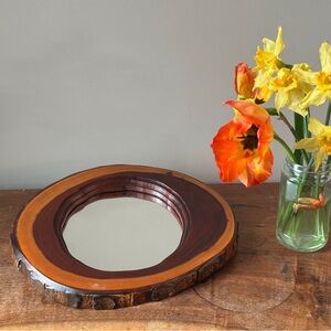 Wooden Raw Edge Style Wall Hanging Accent Mirror - Mid Century Modern